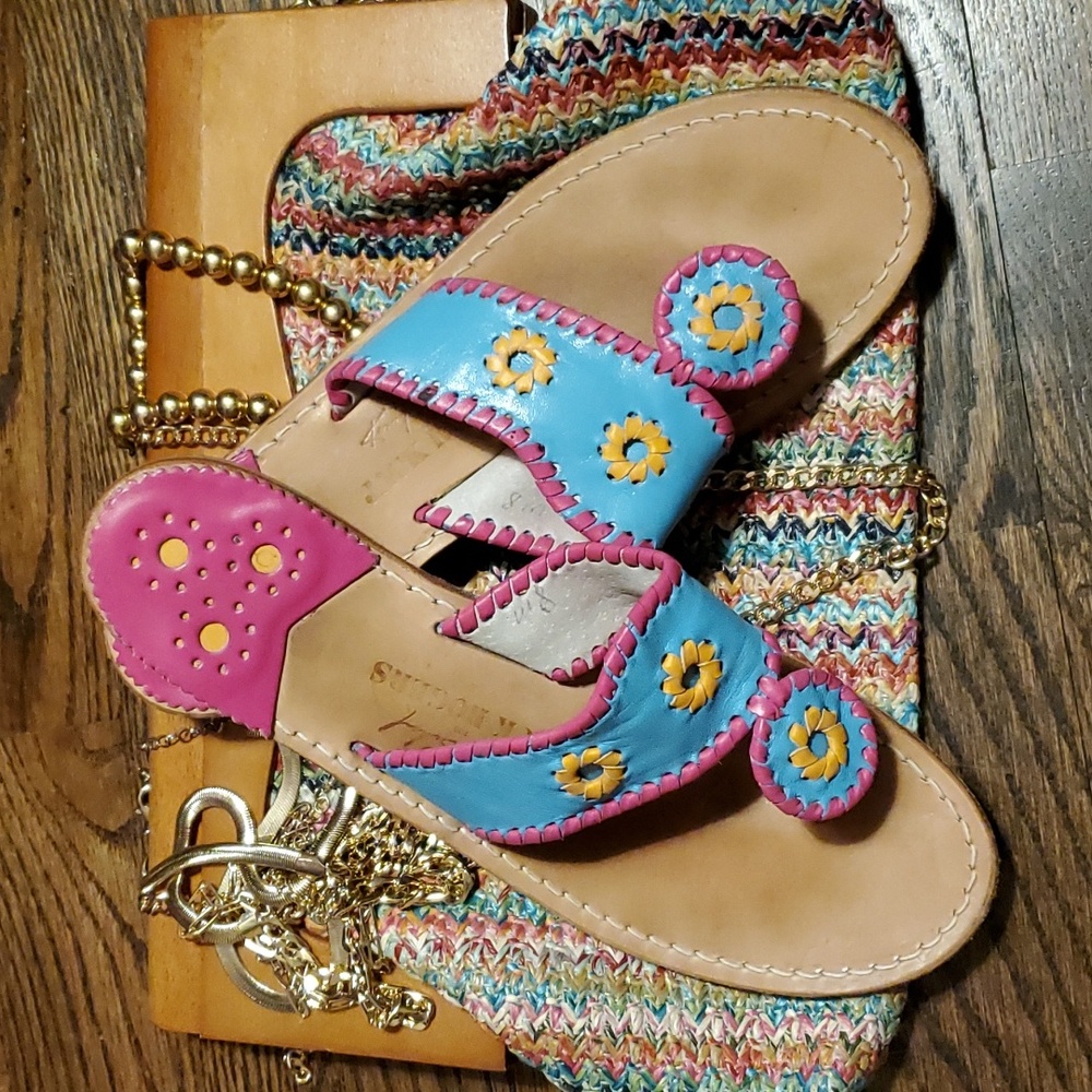 JACK ROGERS Aqua blue and hot pink sandals sz 8M
